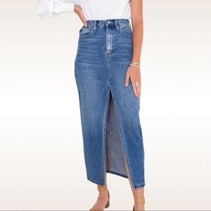 KanCan 90's Long Front Slit Denim Maxi Jean Skirt Size Small